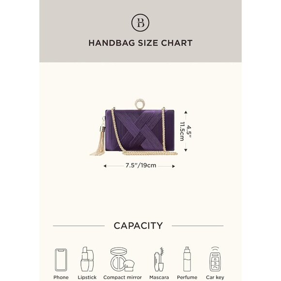 ⚡ Women\'s Purple Tassel Pendant Rhinestones Cross Strap Formal Party Clutch Bag